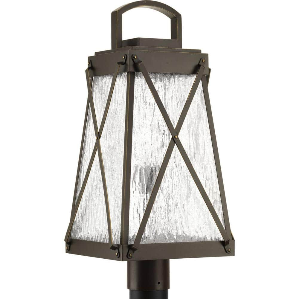Progress Lighting, Creighton, 1-Light Outdoor Post Lantern, Antique Bronze, Clear Water Glass Shade