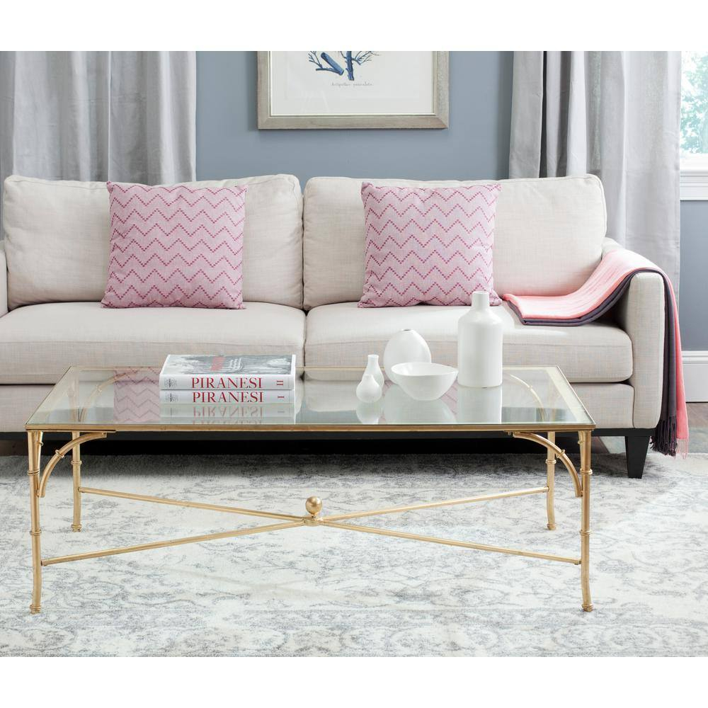 Maurice Gold Gilt Iron and Tempered Glass Rectangular Coffee Table