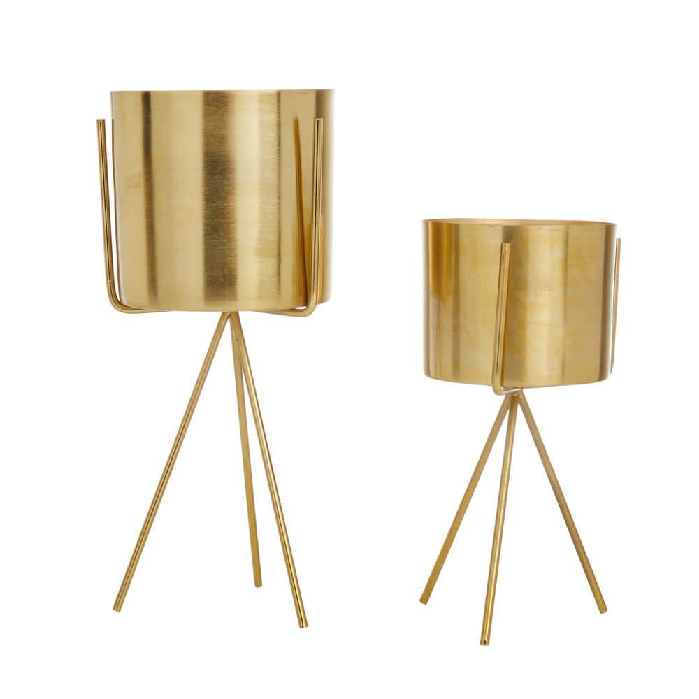 Medium Gold Iron Cylinder Plant Container Set