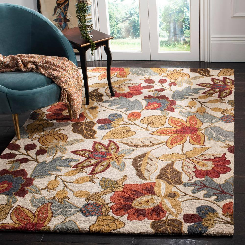 SAFAVIEH Blossom Lena Floral Flowers Wool Area Rug, Ivory/Multi, 2'6" x 4'