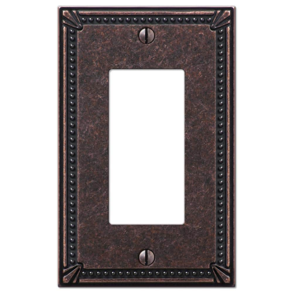 Amerelle 74RAZ Imperial Bead Wallplate, 1 Rocker, Cast Metal, Tumbled Aged Bronze, 1-Pack