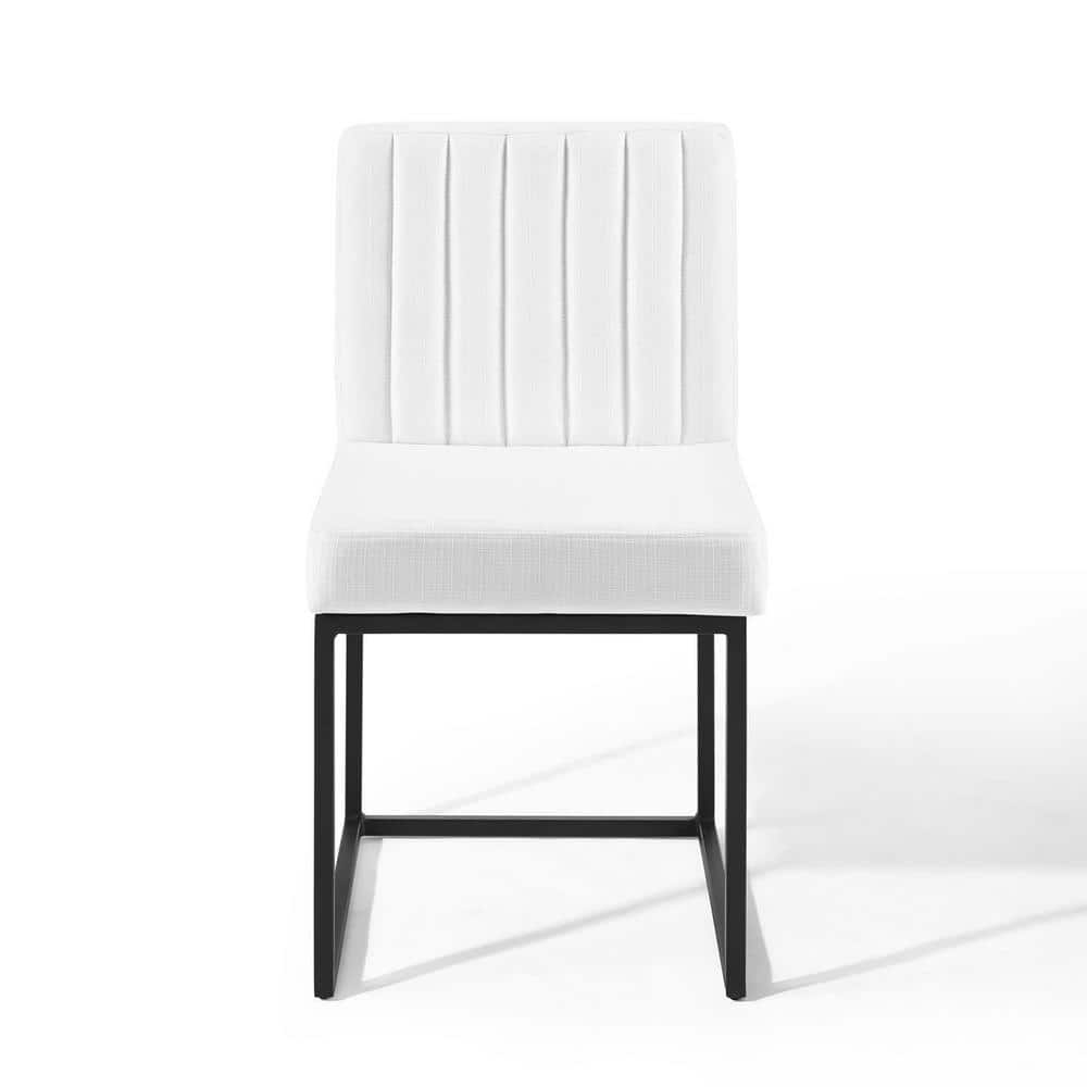 Modway Carriage 19" Channel Tufted Sled Base Fabric Dining Chair in Black/White