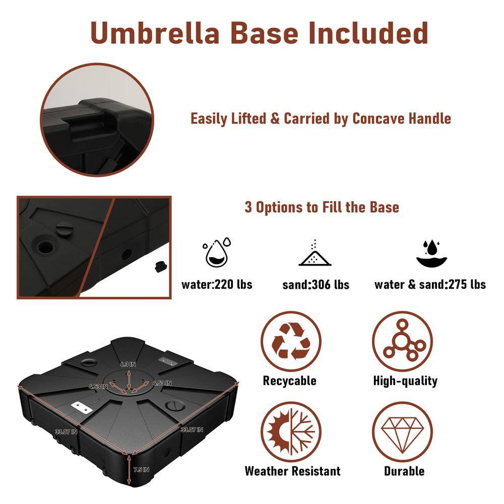 10 ft. Octagon Cantilever Patio Umbrellas Adjustable 5 Angle Outdoor Umbrella Grey Square with base