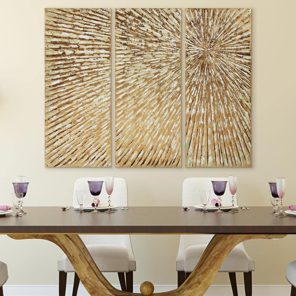 Sunshine Abstract Hand Painted Canvas Wall Art, Set of 3, by Martin Edwards, 48 " x 20 " each.