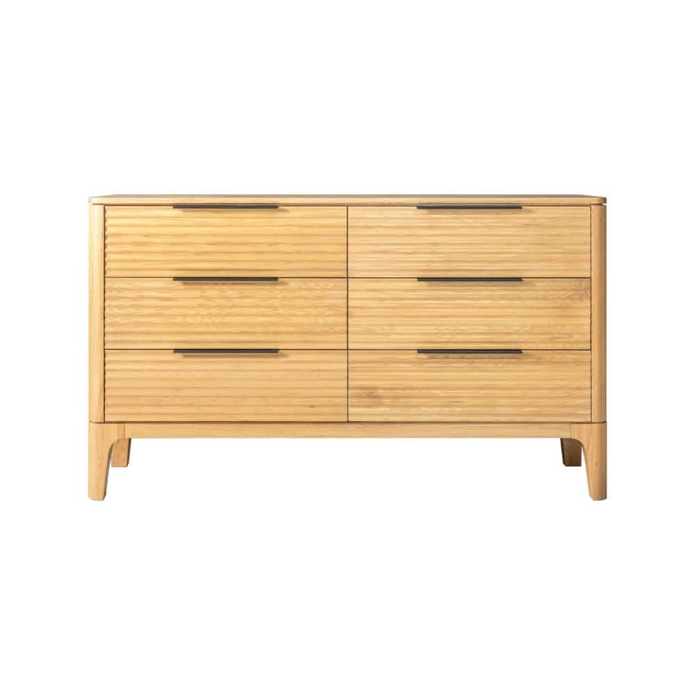 Benjara Cid Jima 59 Inch Dresser, 6 Drawers, Solid Wood in Natural Oak Finish