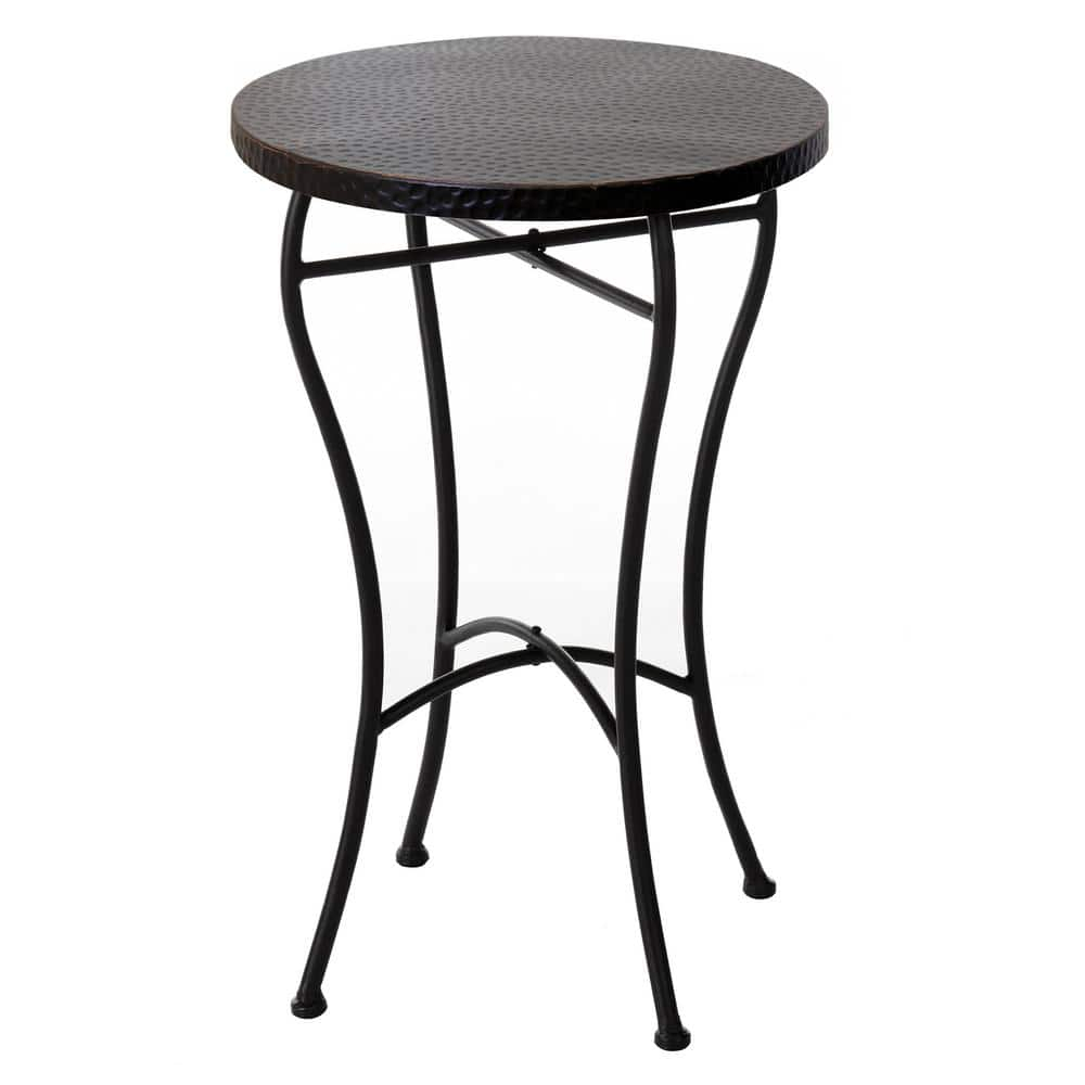 Round Hammered Copper Accent Table - Oil-Rubbed Bronze Powder Coat Finish Legs