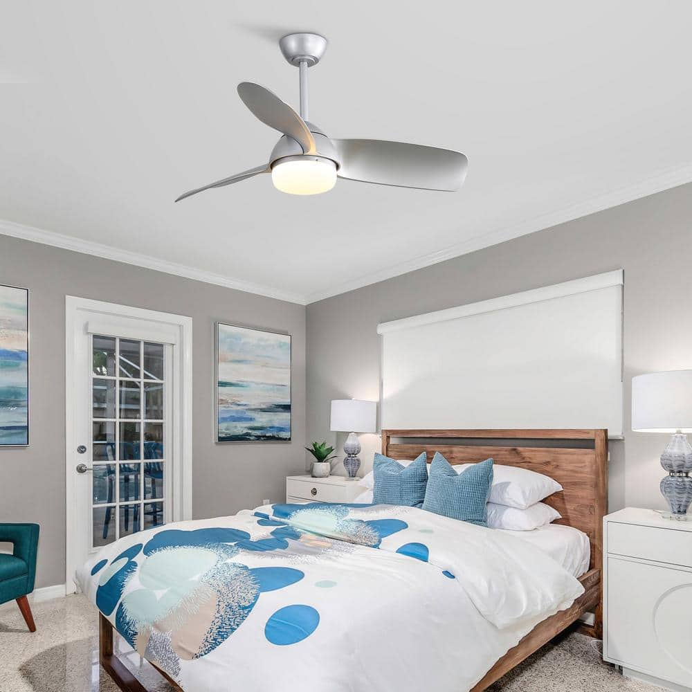 42 Inch Indoor Ceiling Fan with Light 3 Blades 6 Speed Remote Control Reverse Airflow For Living Room, Bedroom, Patios,Nickel