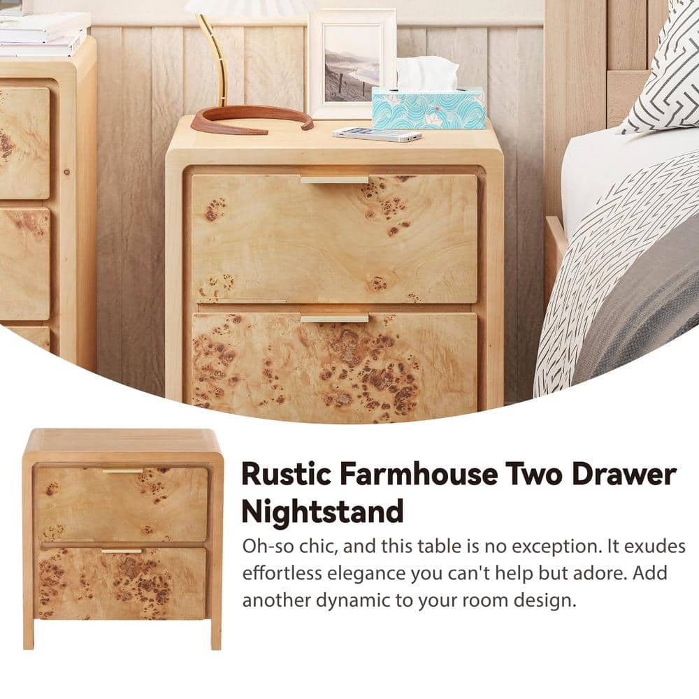 COZAYH Fully-Assembled Farmhouse Nightstand with Drawer, 2-Drawer Distressed Wood Retro Accent Bedside Table, Small Nightstand Organizer, Mid Century Modern End Table for Bedroom