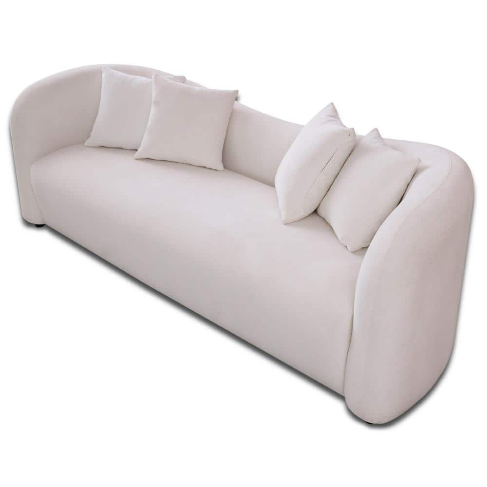 White Microfiber Mid-Century Modern Tight Back Sofa