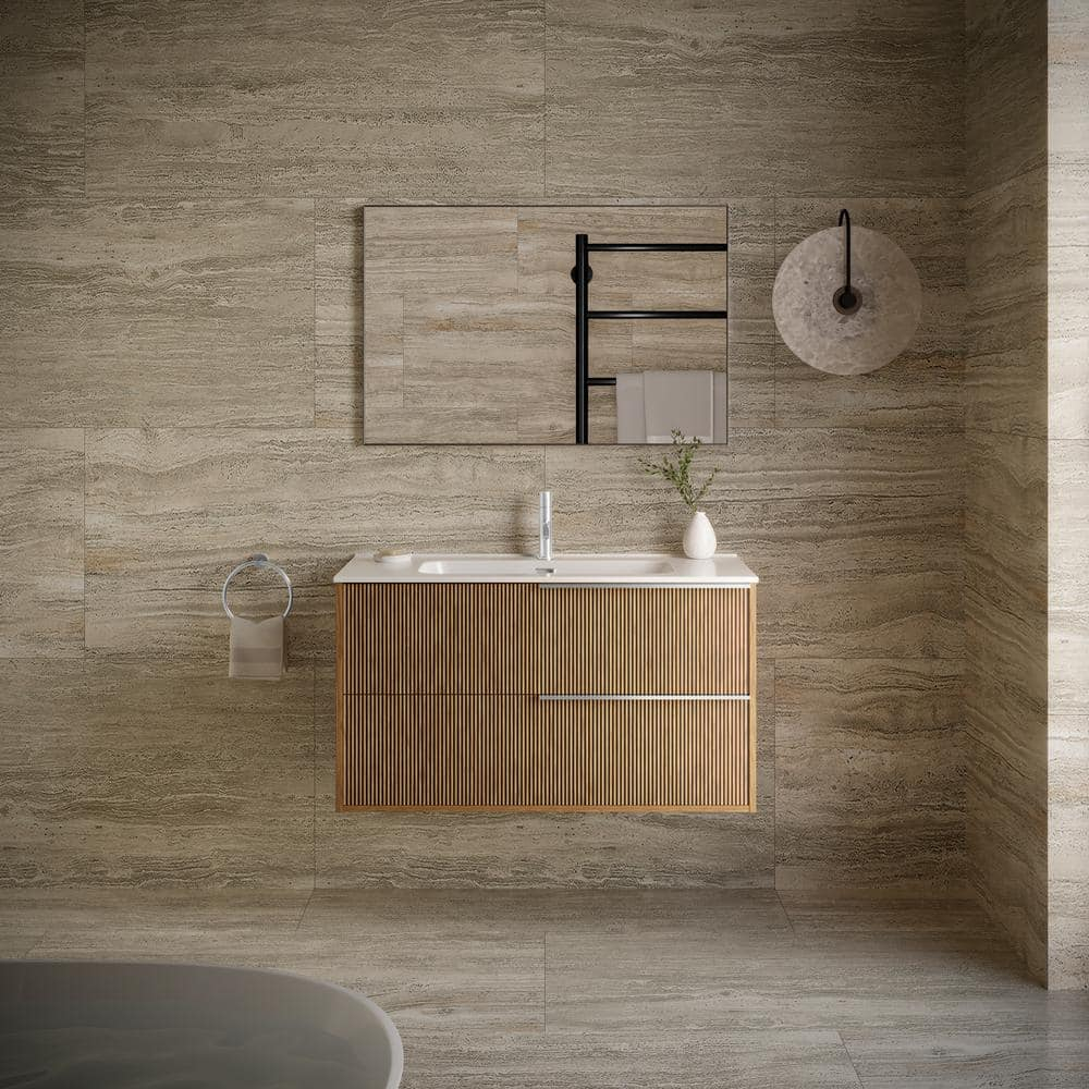 Demeter Art Chrome 40 in. W x 18.1 in. D x 22.8 in. H Deco Wall Mounted Vanity with Single Sink and White Ceramic Top