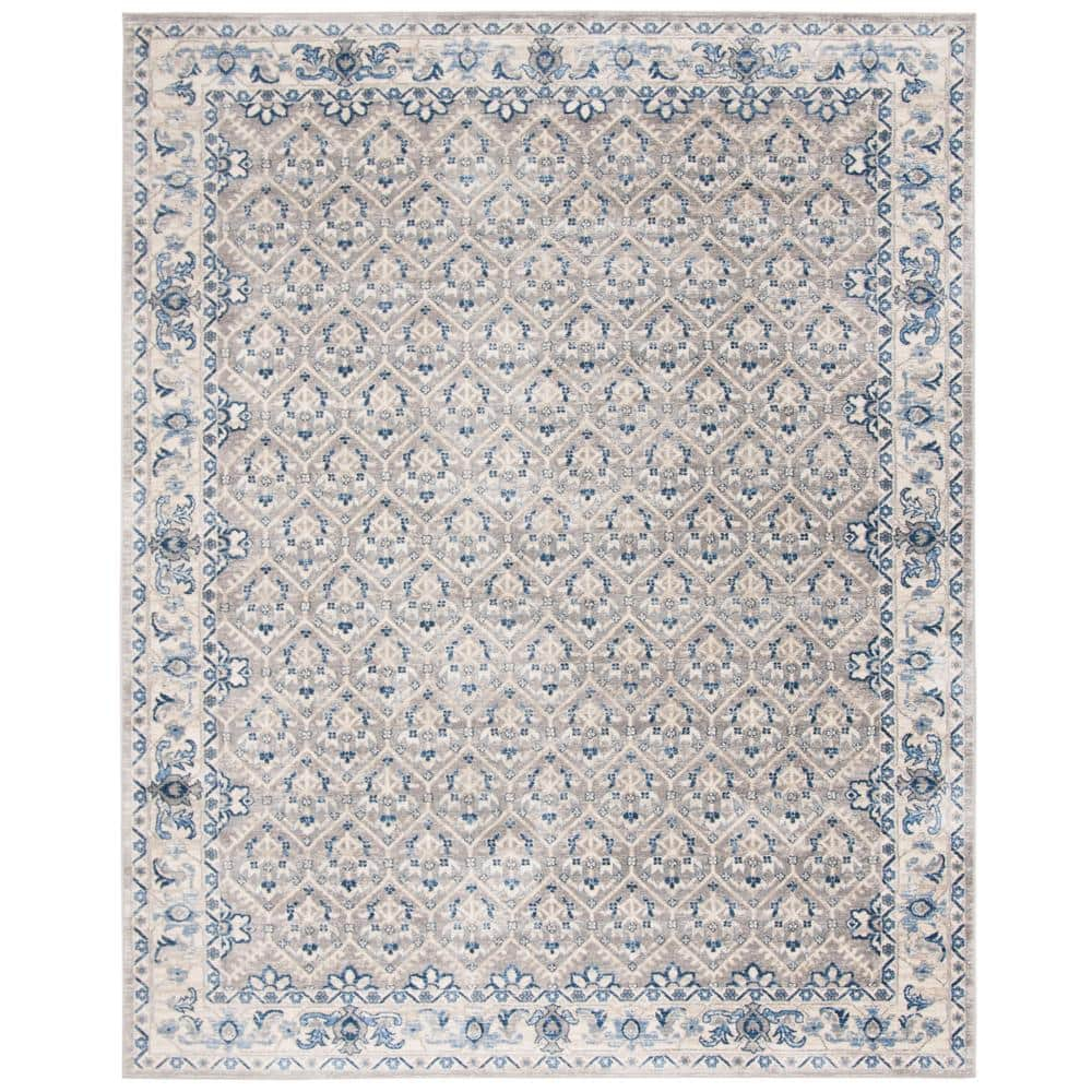 Brentwood Light Gray/Blue 11 ft. x 15 ft. Border Multi-Floral Geometric Area Rug