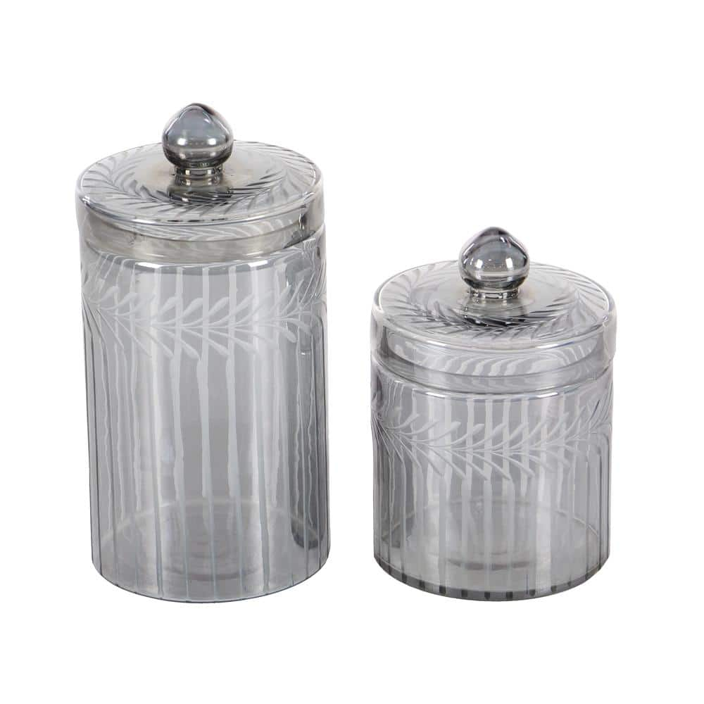 DecMode 7", 10"H Gray Glass Handmade Decorative Jars, 2-Pieces