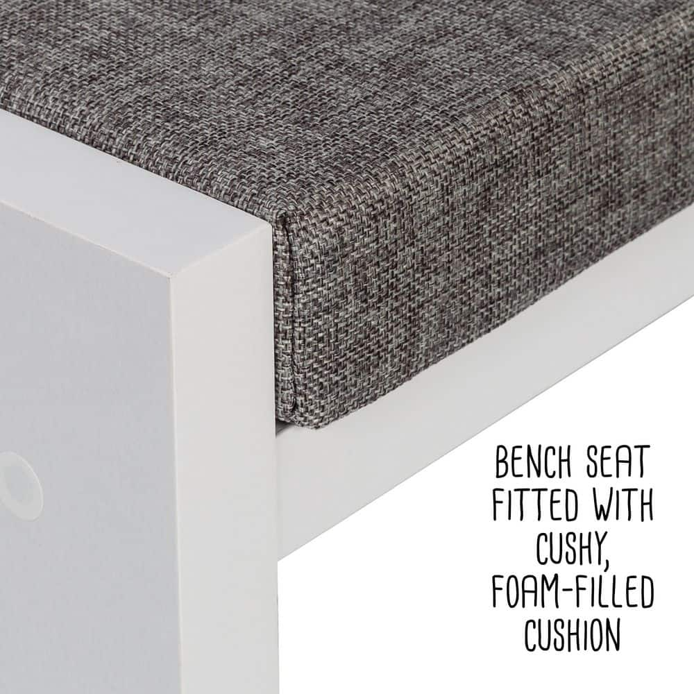 Honey-Can-Do Particle Board 37" W x 18.3" H 3-Cubby Shoe Storage Bench, White/Gray