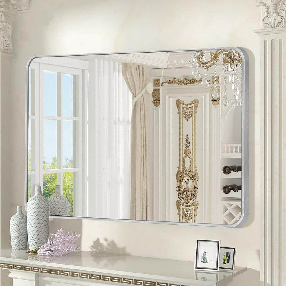 30 in. W x 48 in. H Silver Vanity Rectangle Wall Mirror Aluminum Alloy Frame Bathroom Mirror