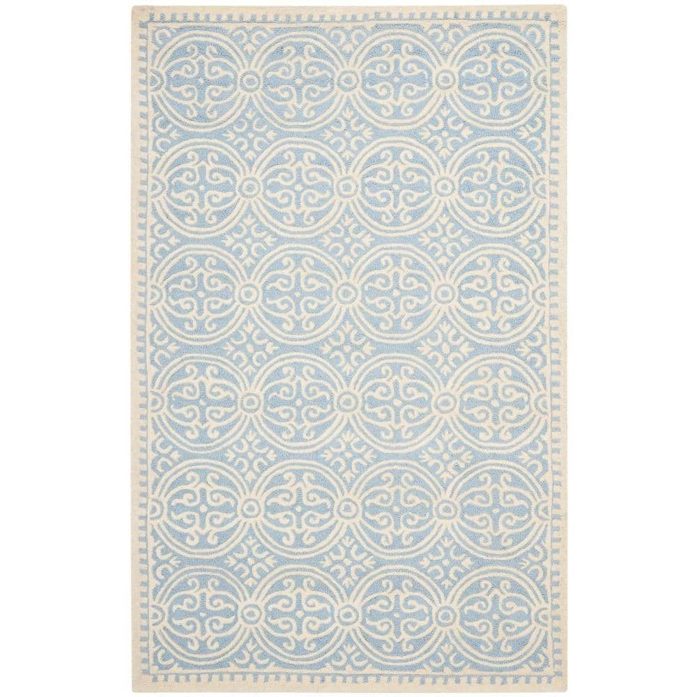 SAFAVIEH Cambridge Leslie Geometric Wool Area Rug, Light Blue/Ivory, 4' x 6'