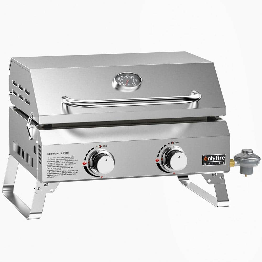 Onlyfire 2-Burner Stainless Steel Propane Gas Griddle with Lid