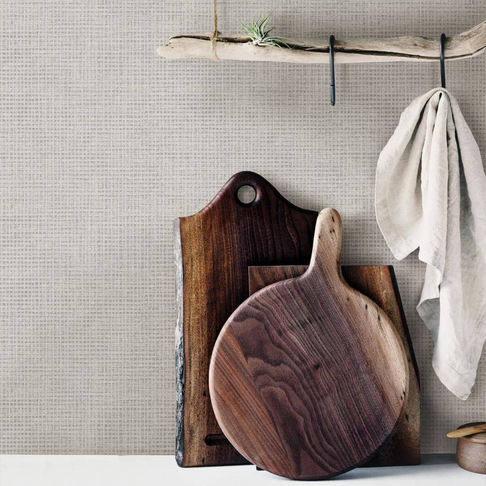 3122-10010 Nimmie Woven Grasscloth Wallpaper with Loosely Strands Woven in Light Grey Colors Farmhouse Style Prepasted Acrylic Coated Paper