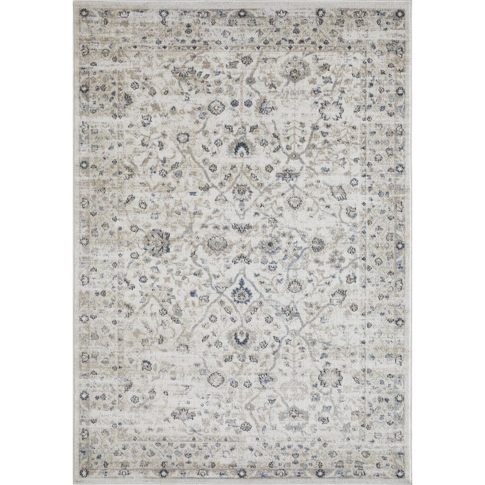 Kehleigh Oviel Cream 9 ft. 10 in. x 12 ft. 10 in. Oriental Polypropylene Indoor Area Rug