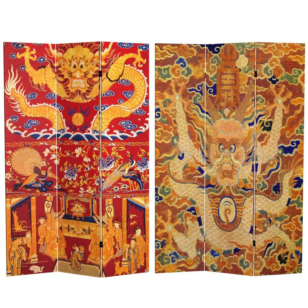 Oriental Furniture 6 ft. Tall Dragon of the Red Chamber Room Divider - 3 Panel