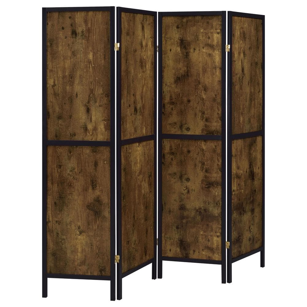 Coaster Farmhouse Wood Four Panels Room Divider with Clean Lines in Nutmeg