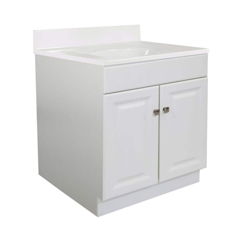 Design House 590976 Wyndham 2-Door Bathroom Vanity with Cultured Marble 4" Centerset White on White Vanity Top, Unassembled, 31x22, White