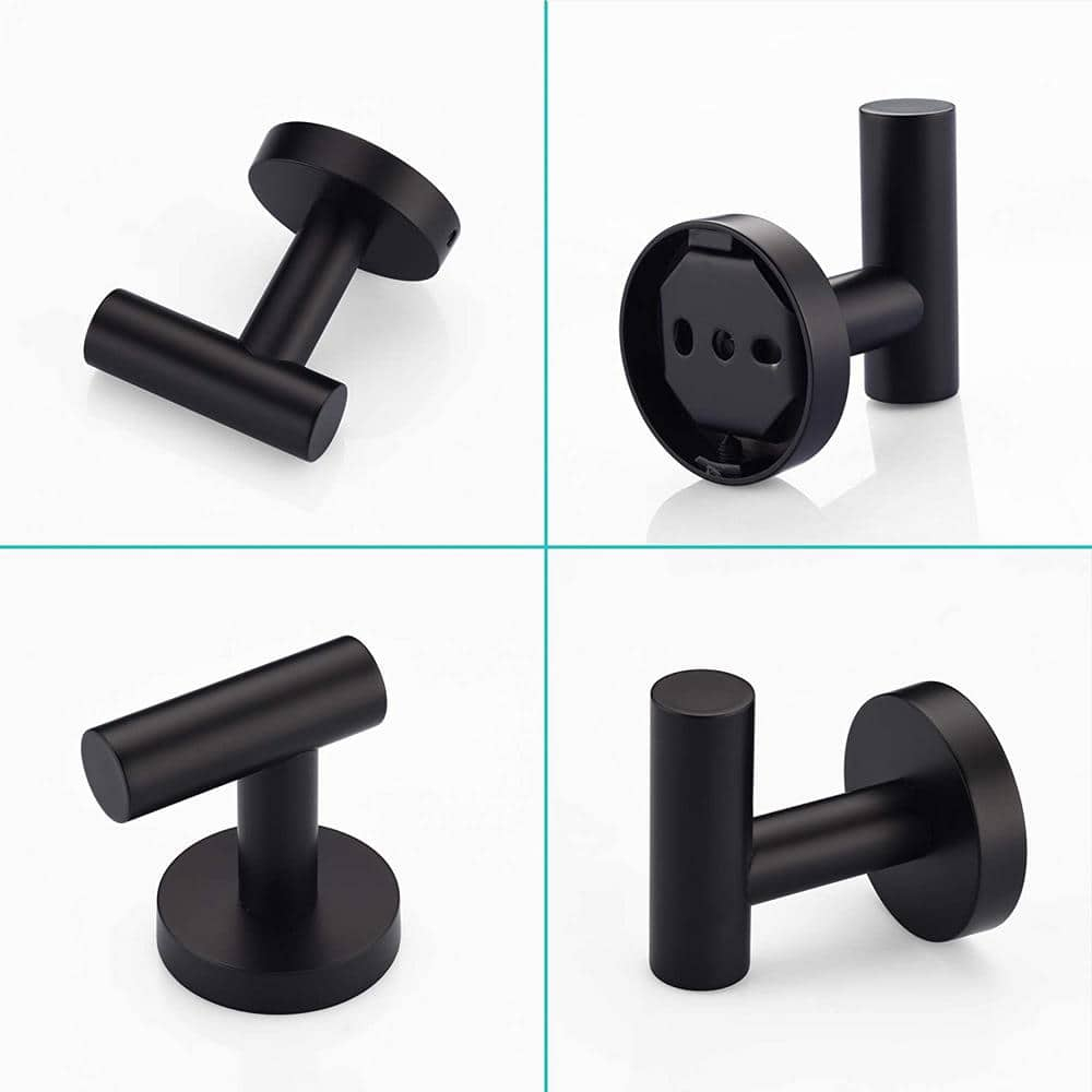 Kruodop Towel Hooks for Bathroom,6 Packs Wall Mount Towel Holder,Black Matte Wall Robe Hook,Stainless Steel Heavy Duty Door Hanger Towel Hook for Kitchen, Bedroom,Hotel,Pool,Coats - Black