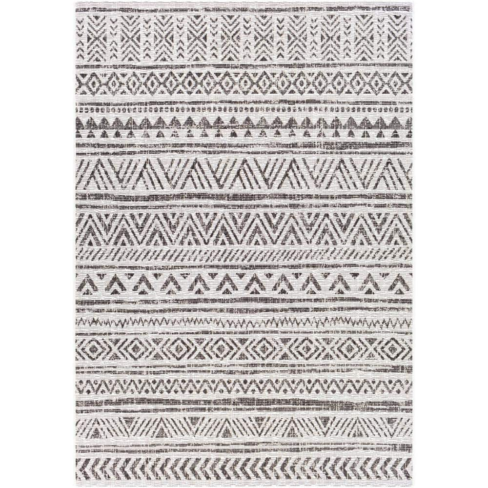 Livabliss Eagean Global Indoor/Outdoor Area Rug,5'3" x 7'7",Charcoal