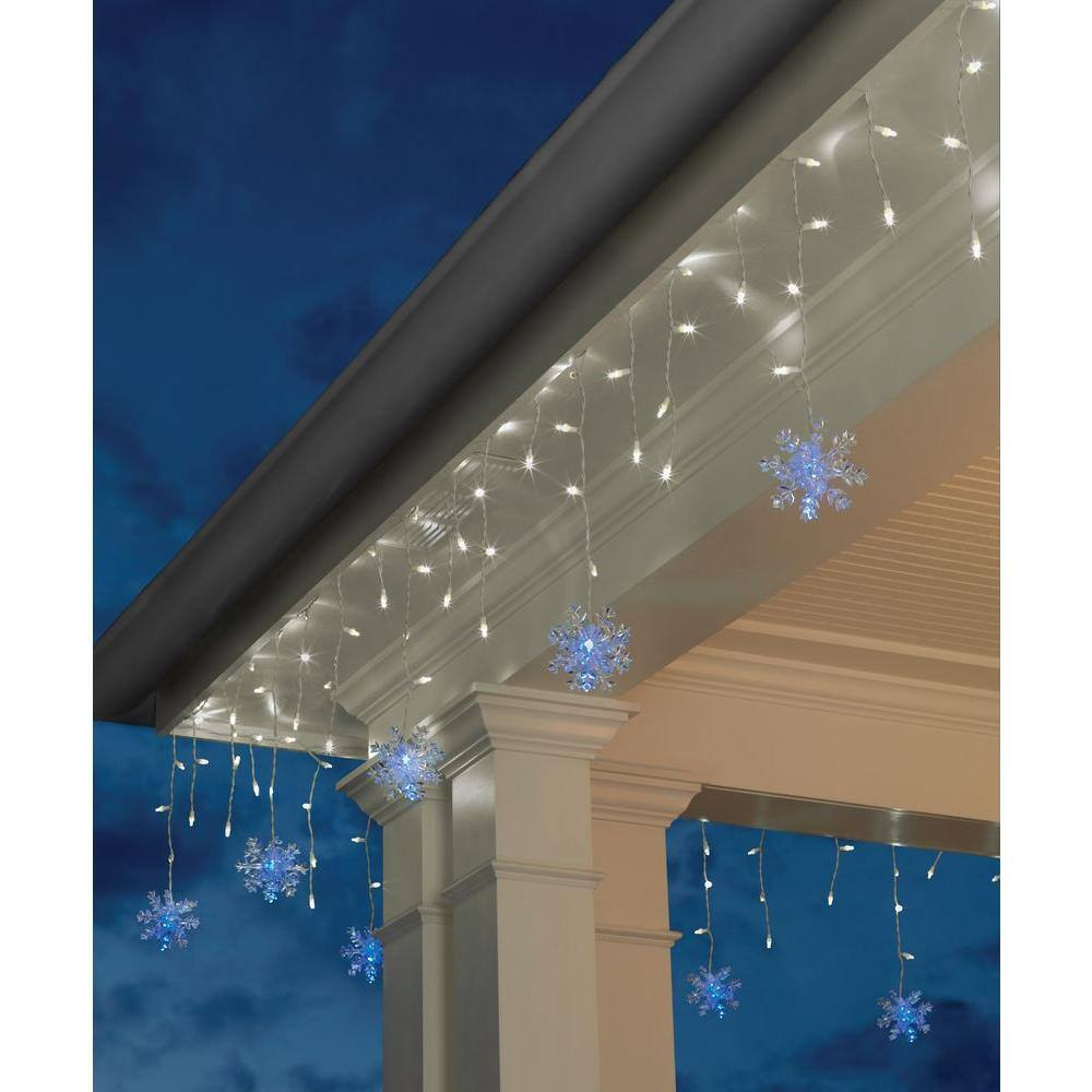 Home Accents Holiday 70-Light LED White Dome with Snowflakes Icicle Light Set