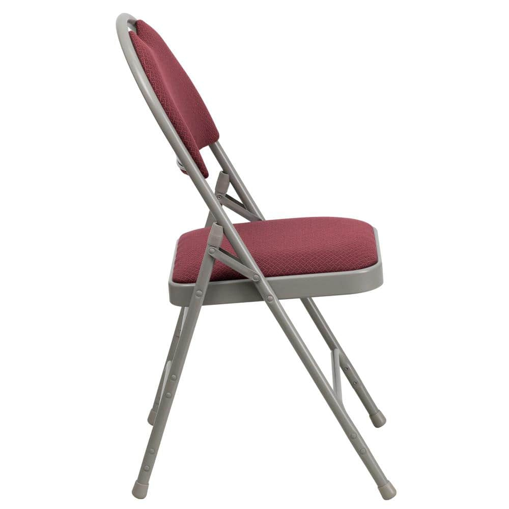 Flash Furniture HERCULES Series Ultra-Premium Triple Braced Burgundy Fabric Metal Folding Chair with Easy-Carry Handle