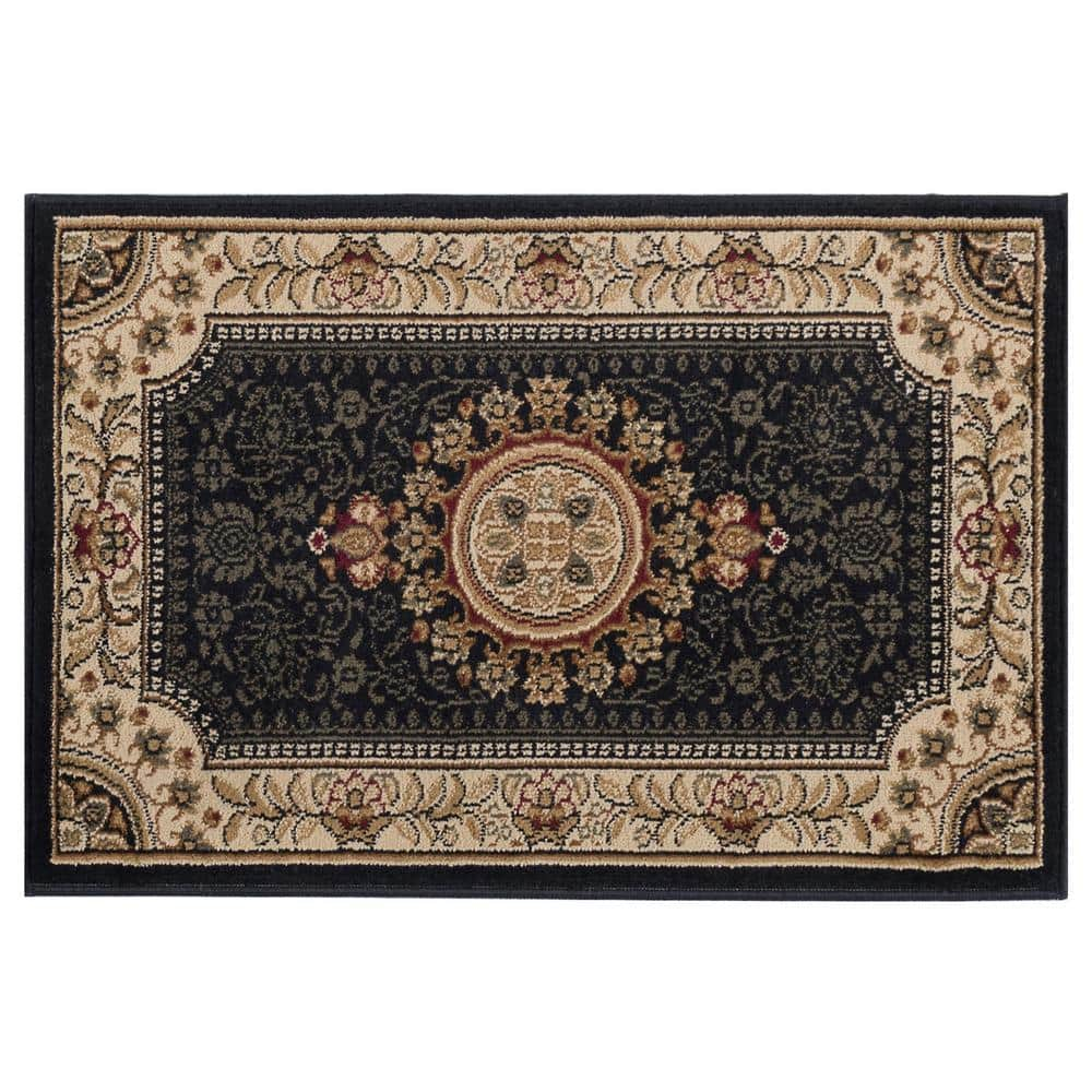 Tayse Sensation 2 x 3 (ft) Loomed Polypropylene Black Rectangular Indoor Floral/Botanical Oriental Throw rug