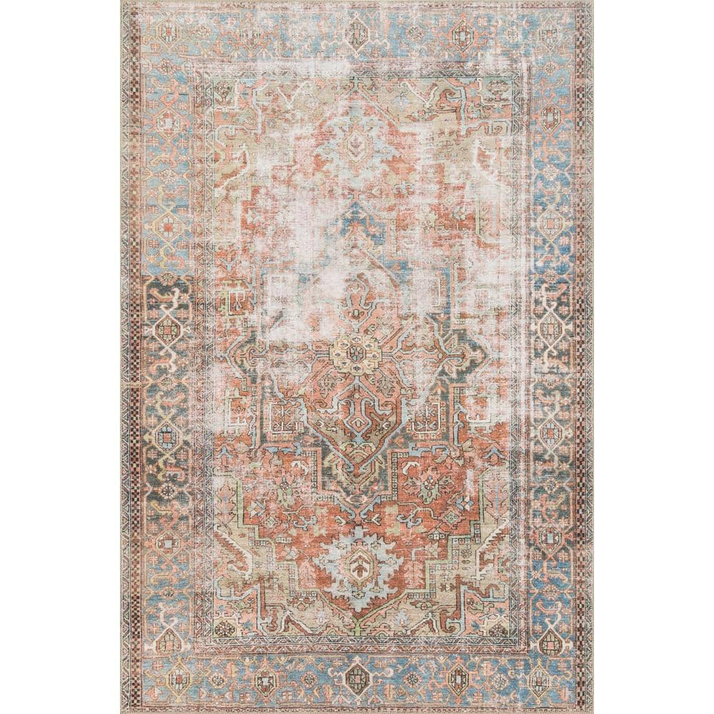 Loloi II Loren Collection Lq-15 Terracotta / Sky Oriental Area Rug 1'6" X 1'6" Sample Swatch