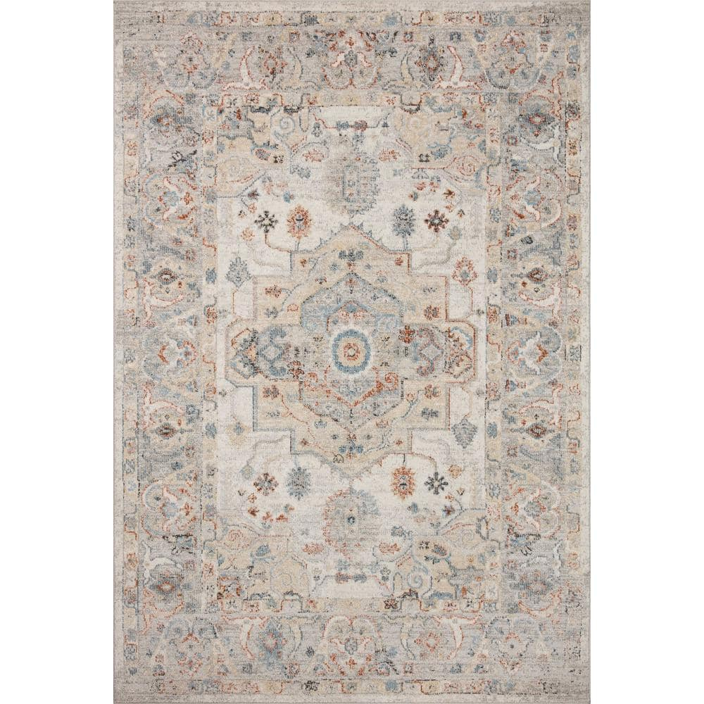 Ivory and Multi Polyester Round 5'-3" Area Rug