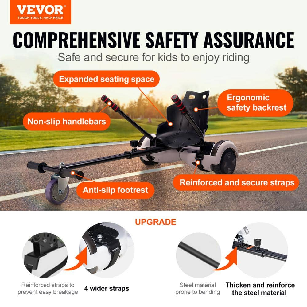 Hoverboard Seat Attachment, Compatible with All 6.5" 8" 8.5" 10" Hoverboards, Grips Control, Adjustable Frame Length and 220 LBS Load Capacity, Hover Board Go Karts Accessory