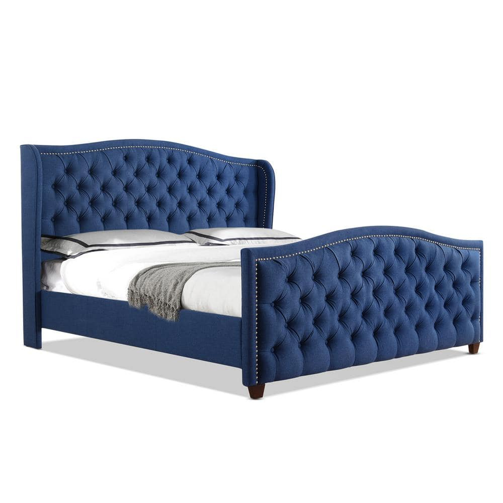 Marcella Tufted Wingback King Bed Dark Sapphire Blue