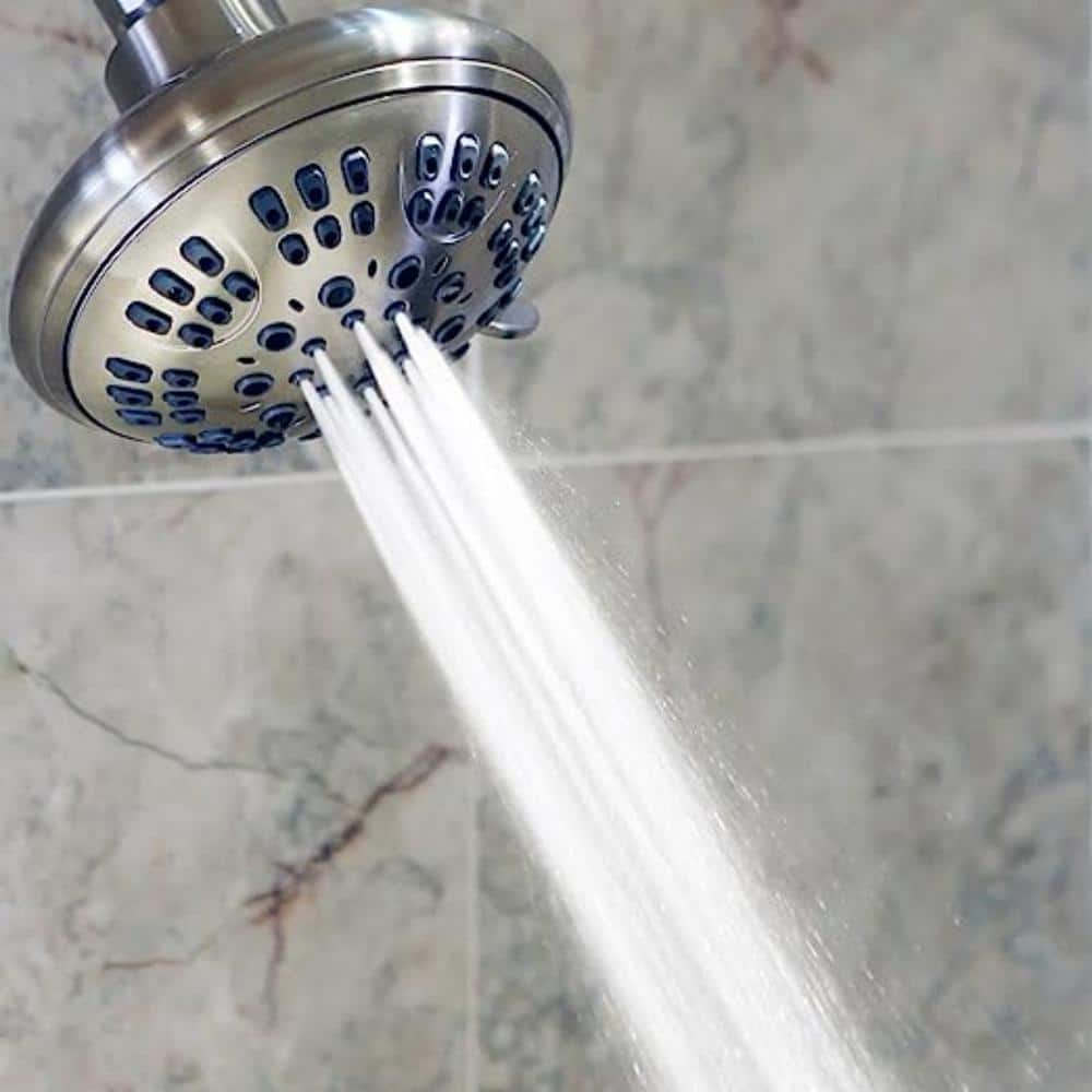 Aqua Elegante Brushed Nickel 1.8 GPM Luxury Shower Head, 6 Settings, BPA Free, Self-Cleaning Nozzles, Durable Brass Fittings