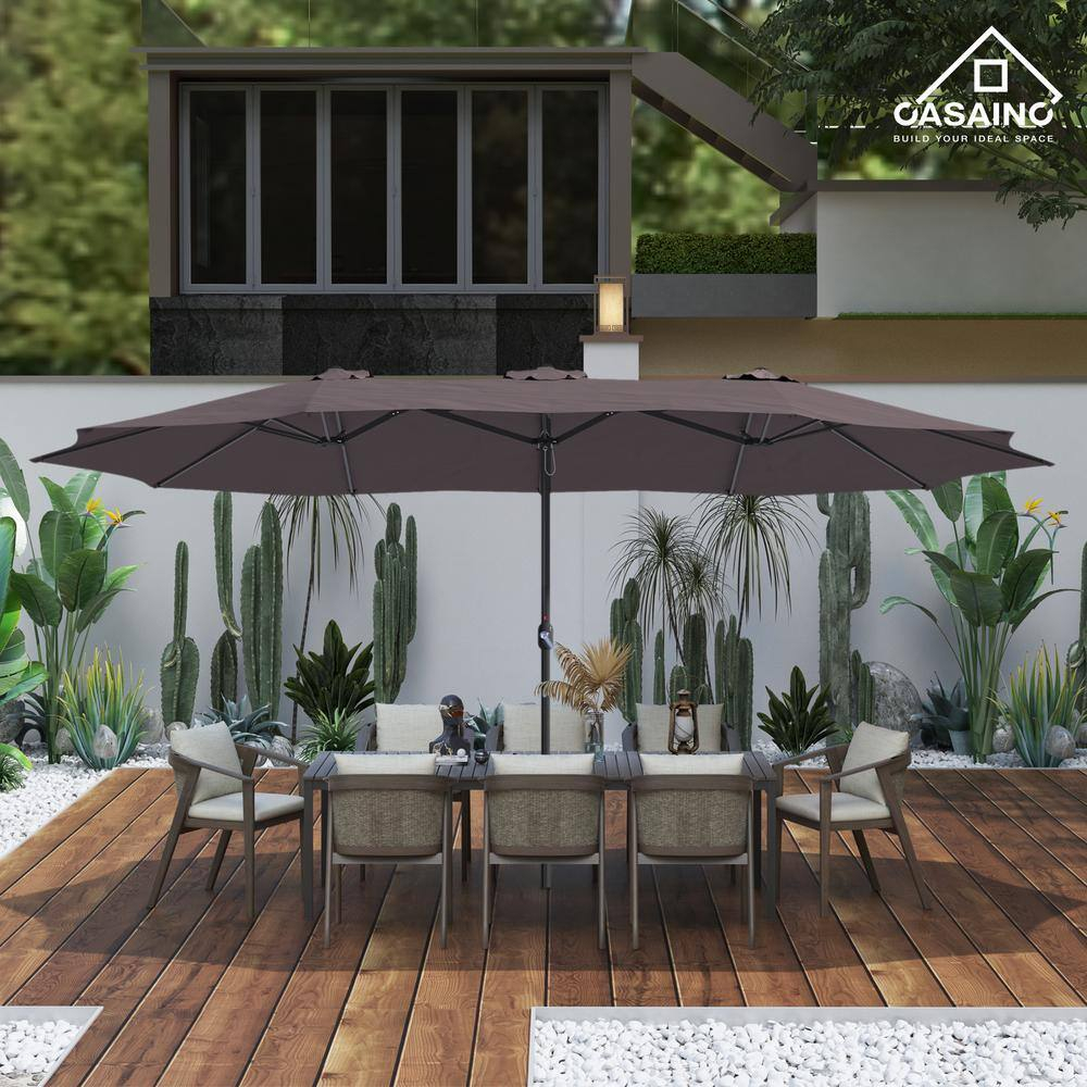 15ft Large Patio Umbrellas with Base Included, Outdoor Double-Sided Rectangle Market Umbrella with Crank Handle, for Pool Lawn Garden