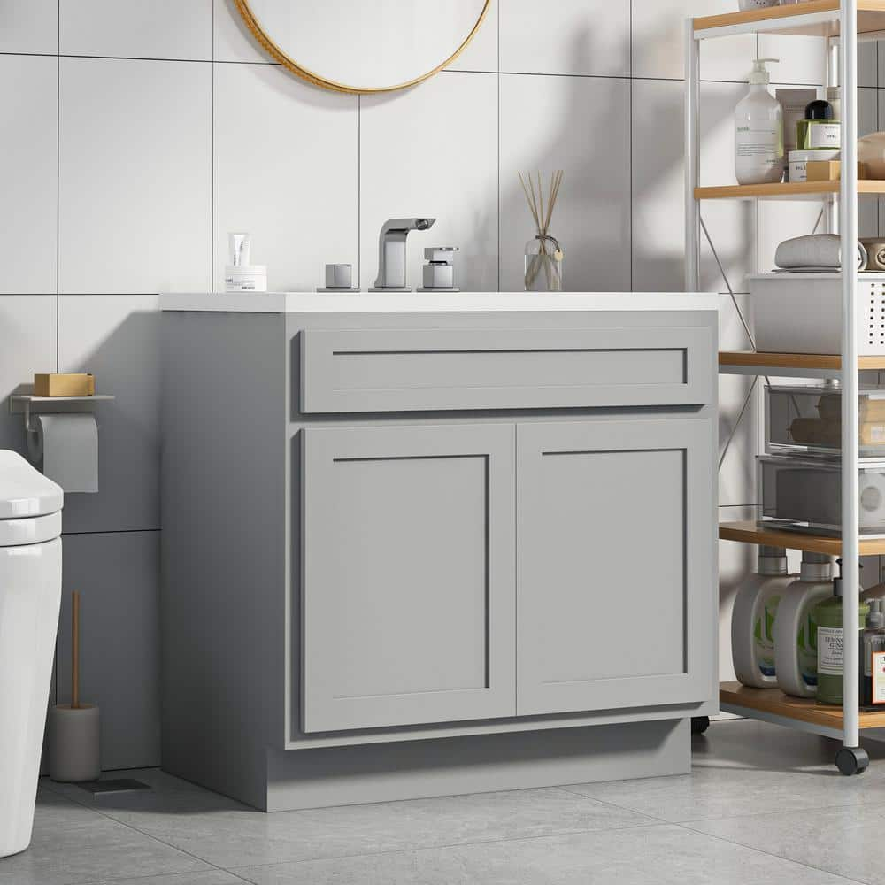 Vanity Art  Vanity Cabinet with Knockdown, Gray - 39 x 21 x 32.5 in.