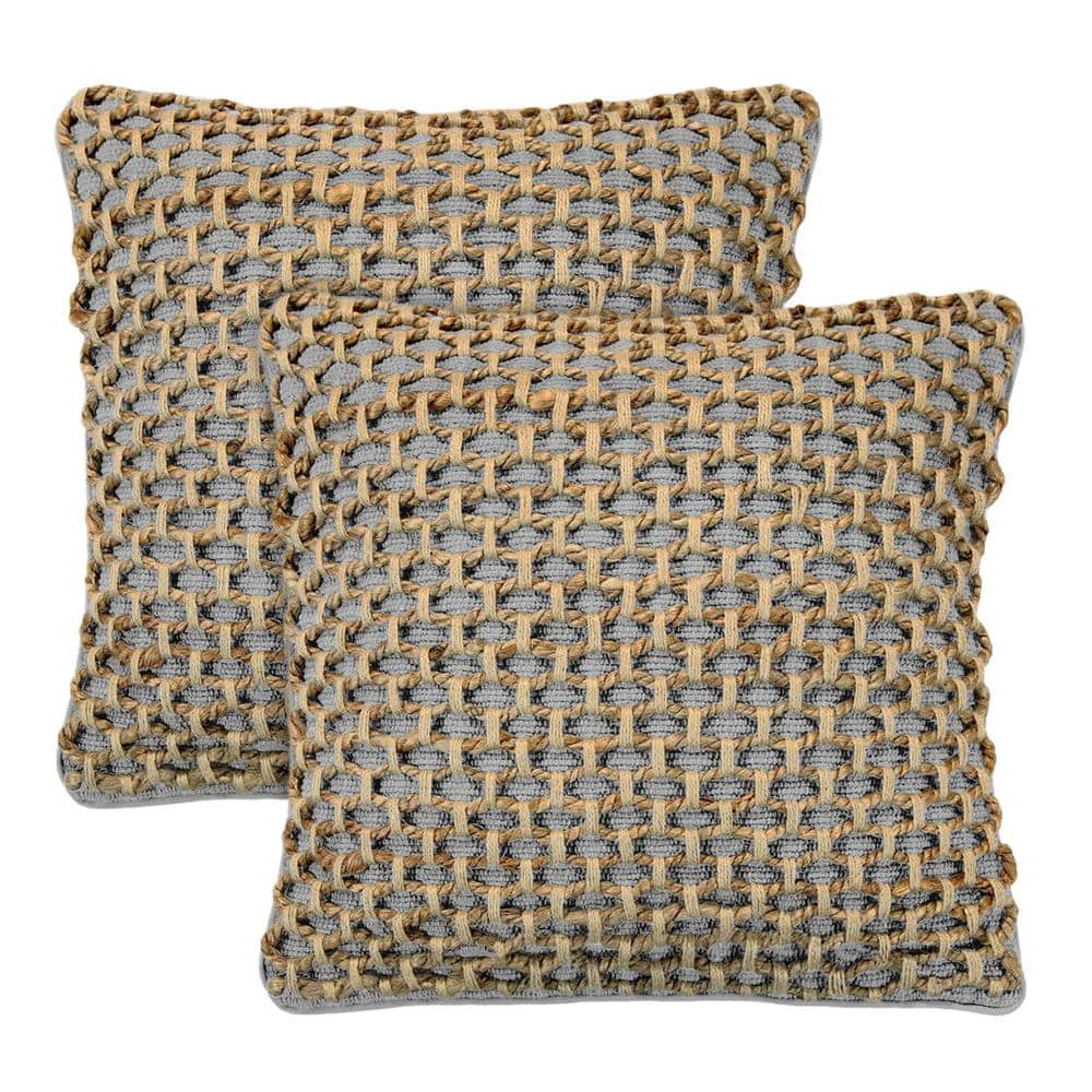 Boho Gray and Beige Cotton Jute Textured Throw Pillow Set