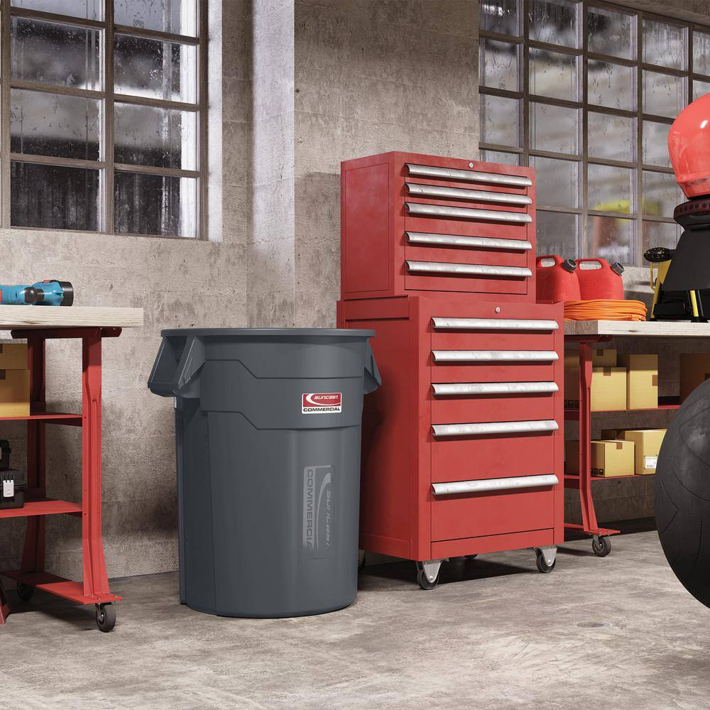 Suncast® Commercial Oval HDPE Utility Trash Can, 55 Gallons, Gray