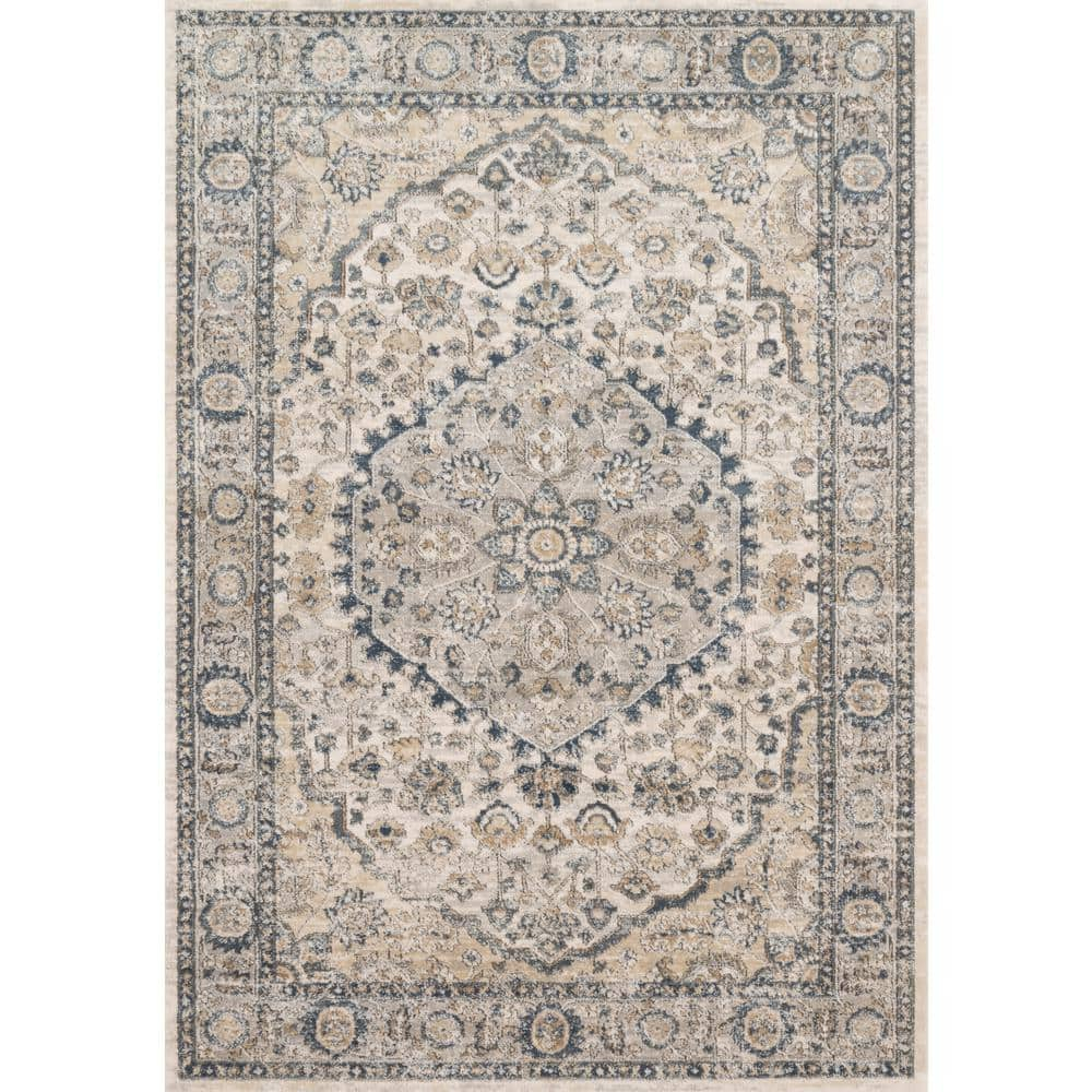 Teagan Natural and Light Grey Rectangular Oriental Area Rug
