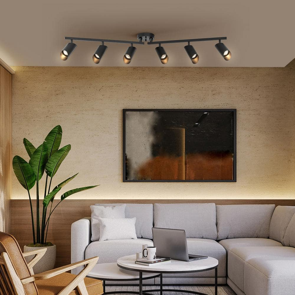 Modern 3.8 ft. Matte Black Foldable Hard Wired Indoor Track Lighting Kit with Adjustable Step Heads