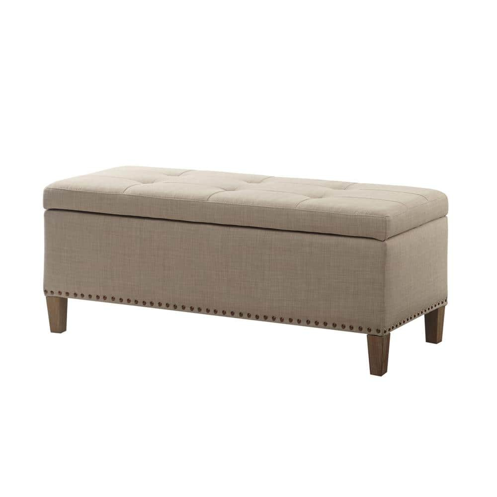 Madison Park Shandra II Wood and Fabric Tufted Top Storage Bench in Brown