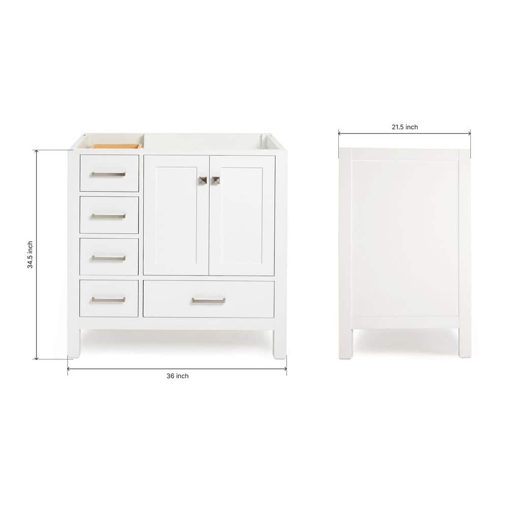 Ariel A037s-R-Bc Cambridge 36" Single Free Standing Wood Vanity Cabinet Only - White