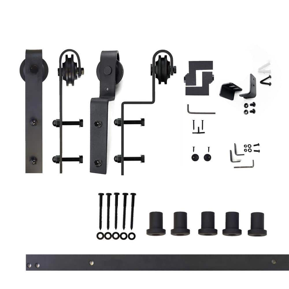 Homacer Black Rustic Single Track Bypass Sliding Barn Door Hardware Kit 6.6ft Black Rustic Carbon Steel Powder Coated Barn Door Hardware Kit