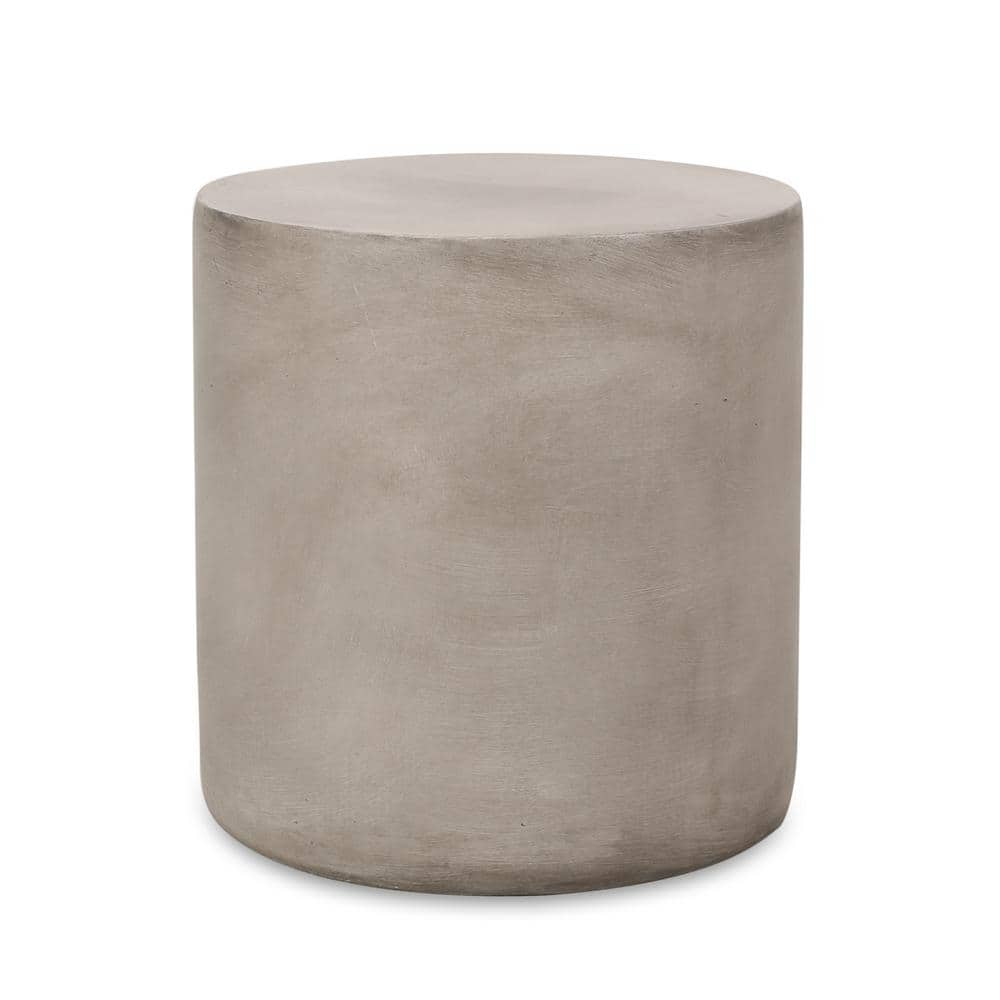 Noble House Massey Outdoor Cylindrical Concrete Stone Side Table in Light Gray