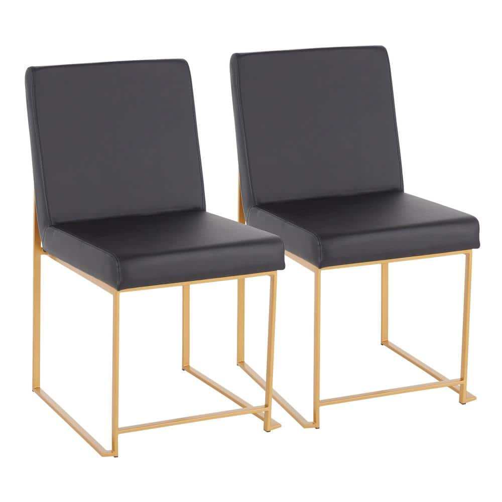 Fuji Black Faux Leather Gold High Back Side Chairs (Set of 2)