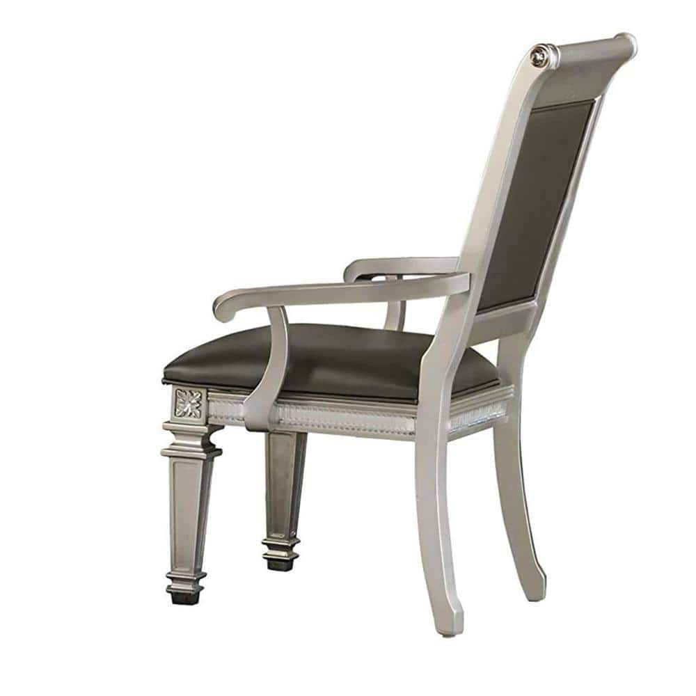 Faux Leather Upholstered Arm Chair, Gray And Silver, Set of 2