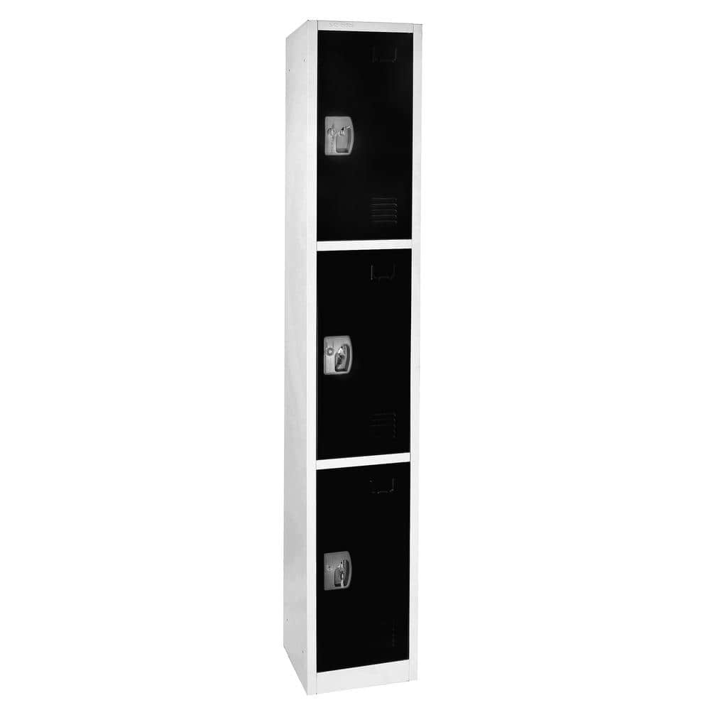 Black Solid Steel Freestanding 3-Door Locker