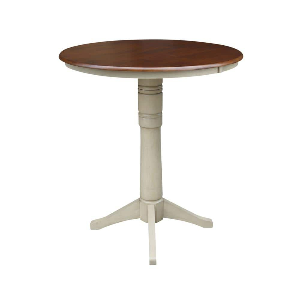 36" Round Pedestal Bar Height Table - Almond/Espresso