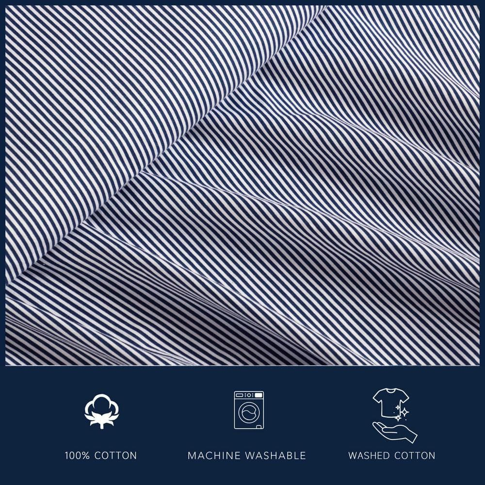 Nautica - King Sheet Set, Lightweight & Breathable Cotton Percale Bedding Set with Matching Sham(s), Crisp & Cool Bedding Essentials, Oeko-Tex Certified (Penny Pinstripe Navy, King)